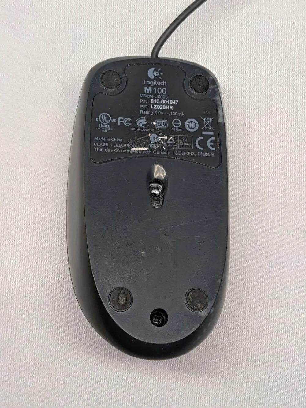 Vintage Logitech M100 Mouse Scroll Wired Optical Black 810-002141 PC USB
